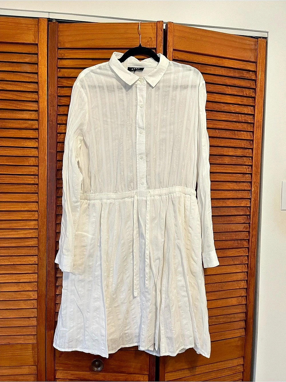 DKNY Striped Shirt Dress in White Size Large Like New